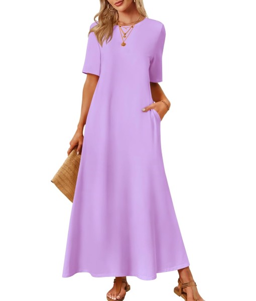 MEROKEETY Women's 2025 Summer Maxi Dress Casual Short Sleeve Beach Vacation Crewneck Basic Long T Shirt Dresses