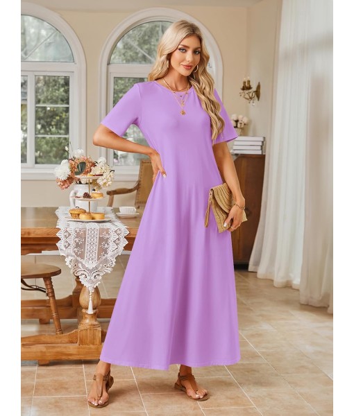 MEROKEETY Women's 2025 Summer Maxi Dress Casual Short Sleeve Beach Vacation Crewneck Basic Long T Shirt Dresses