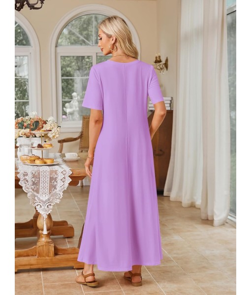 MEROKEETY Women's 2025 Summer Maxi Dress Casual Short Sleeve Beach Vacation Crewneck Basic Long T Shirt Dresses