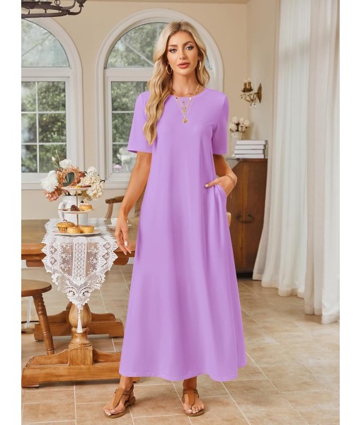 MEROKEETY Women's 2025 Summer Maxi Dress Casual Short Sleeve Beach Vacation Crewneck Basic Long T Shirt Dresses