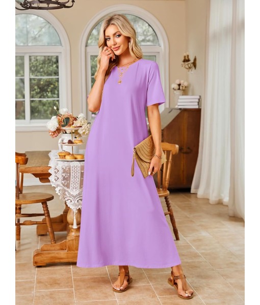 MEROKEETY Women's 2025 Summer Maxi Dress Casual Short Sleeve Beach Vacation Crewneck Basic Long T Shirt Dresses