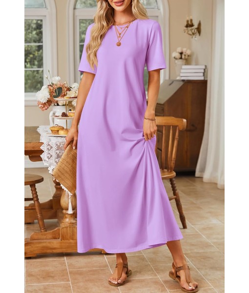 MEROKEETY Women's 2025 Summer Maxi Dress Casual Short Sleeve Beach Vacation Crewneck Basic Long T Shirt Dresses