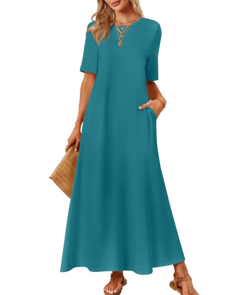 MEROKEETY Women's 2025 Summer Maxi Dress Casual Short Sleeve Beach Vacation Crewneck Basic Long T Shirt Dresses