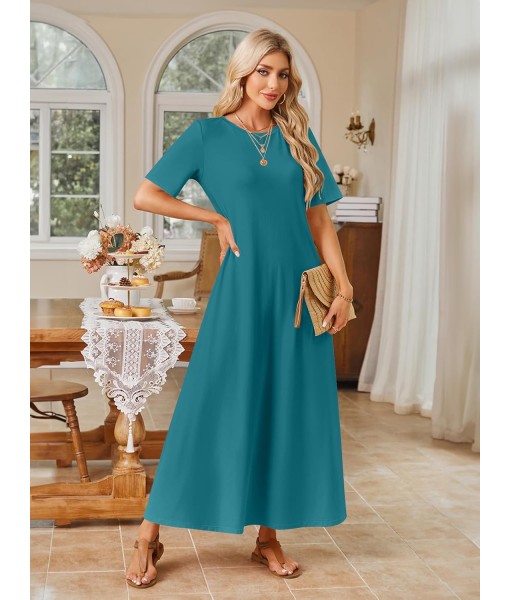MEROKEETY Women's 2025 Summer Maxi Dress Casual Short Sleeve Beach Vacation Crewneck Basic Long T Shirt Dresses