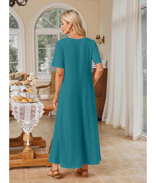 MEROKEETY Women's 2025 Summer Maxi Dress Casual Short Sleeve Beach Vacation Crewneck Basic Long T Shirt Dresses
