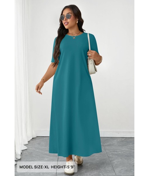 MEROKEETY Women's 2025 Summer Maxi Dress Casual Short Sleeve Beach Vacation Crewneck Basic Long T Shirt Dresses