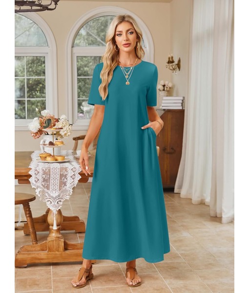 MEROKEETY Women's 2025 Summer Maxi Dress Casual Short Sleeve Beach Vacation Crewneck Basic Long T Shirt Dresses