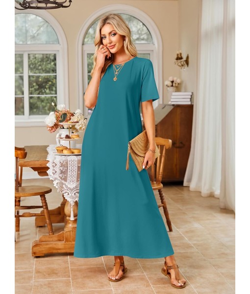 MEROKEETY Women's 2025 Summer Maxi Dress Casual Short Sleeve Beach Vacation Crewneck Basic Long T Shirt Dresses