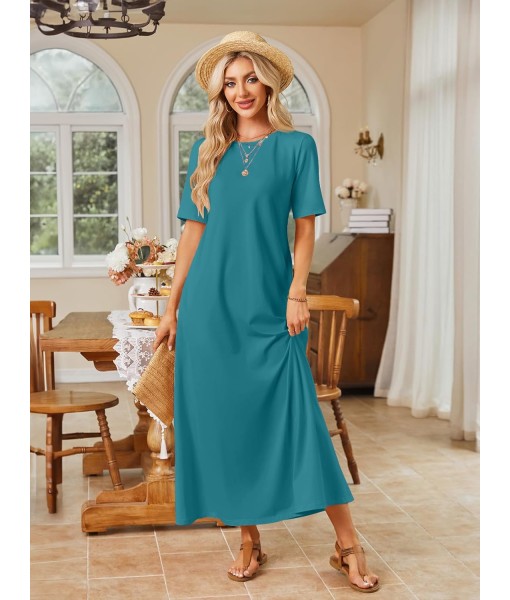 MEROKEETY Women's 2025 Summer Maxi Dress Casual Short Sleeve Beach Vacation Crewneck Basic Long T Shirt Dresses