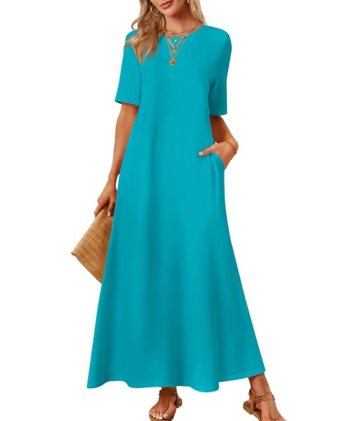 MEROKEETY Women's 2025 Summer Maxi Dress Casual Short Sleeve Beach Vacation Crewneck Basic Long T Shirt Dresses