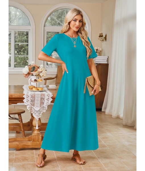 MEROKEETY Women's 2025 Summer Maxi Dress Casual Short Sleeve Beach Vacation Crewneck Basic Long T Shirt Dresses