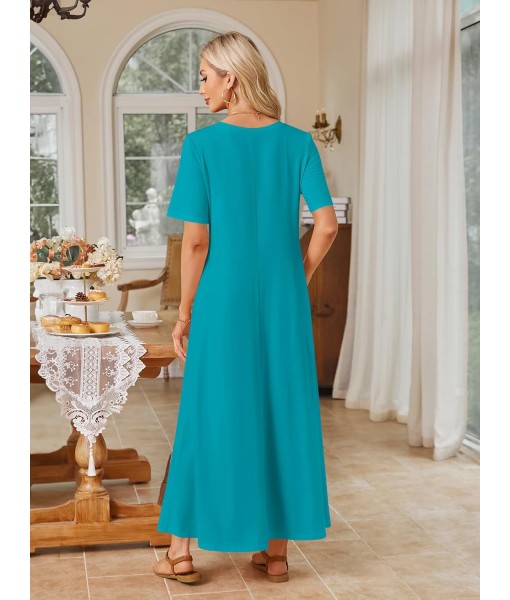 MEROKEETY Women's 2025 Summer Maxi Dress Casual Short Sleeve Beach Vacation Crewneck Basic Long T Shirt Dresses