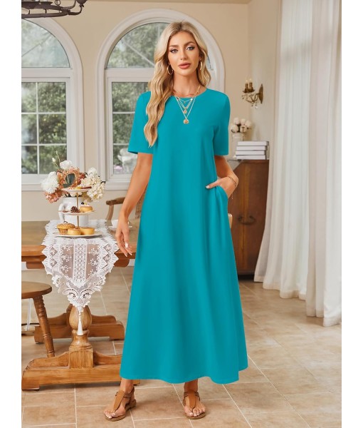 MEROKEETY Women's 2025 Summer Maxi Dress Casual Short Sleeve Beach Vacation Crewneck Basic Long T Shirt Dresses