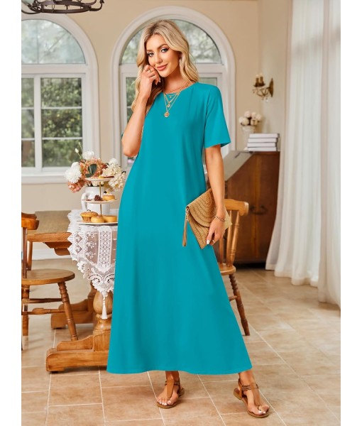 MEROKEETY Women's 2025 Summer Maxi Dress Casual Short Sleeve Beach Vacation Crewneck Basic Long T Shirt Dresses