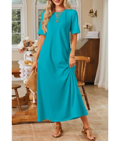 MEROKEETY Women's 2025 Summer Maxi Dress Casual Short Sleeve Beach Vacation Crewneck Basic Long T Shirt Dresses