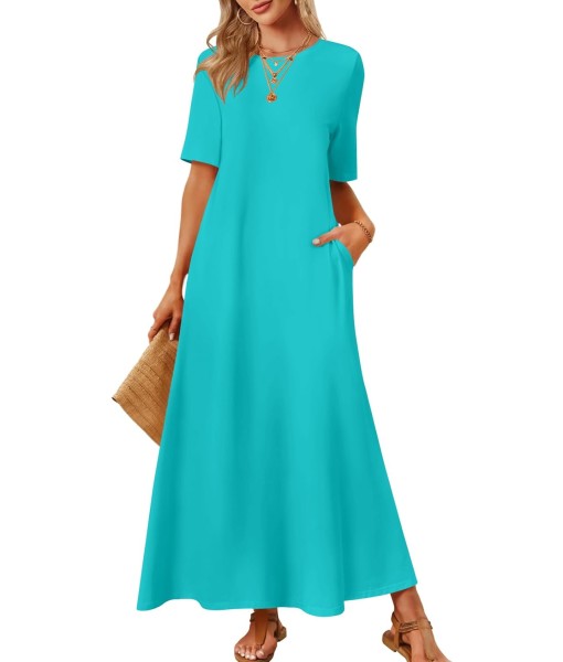 MEROKEETY Women's 2025 Summer Maxi Dress Casual Short Sleeve Beach Vacation Crewneck Basic Long T Shirt Dresses