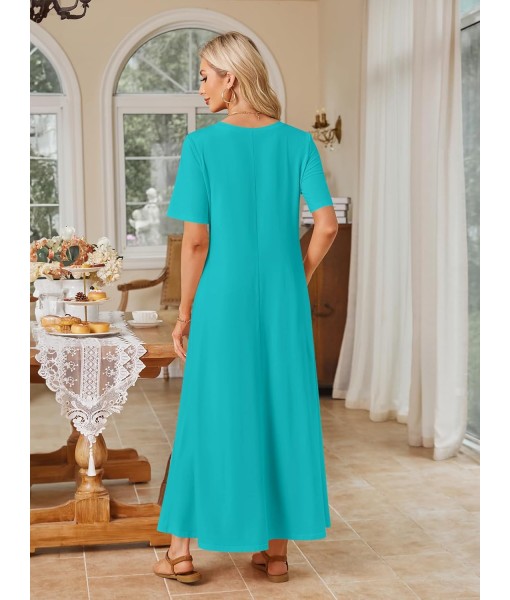 MEROKEETY Women's 2025 Summer Maxi Dress Casual Short Sleeve Beach Vacation Crewneck Basic Long T Shirt Dresses