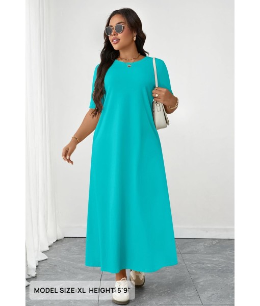 MEROKEETY Women's 2025 Summer Maxi Dress Casual Short Sleeve Beach Vacation Crewneck Basic Long T Shirt Dresses