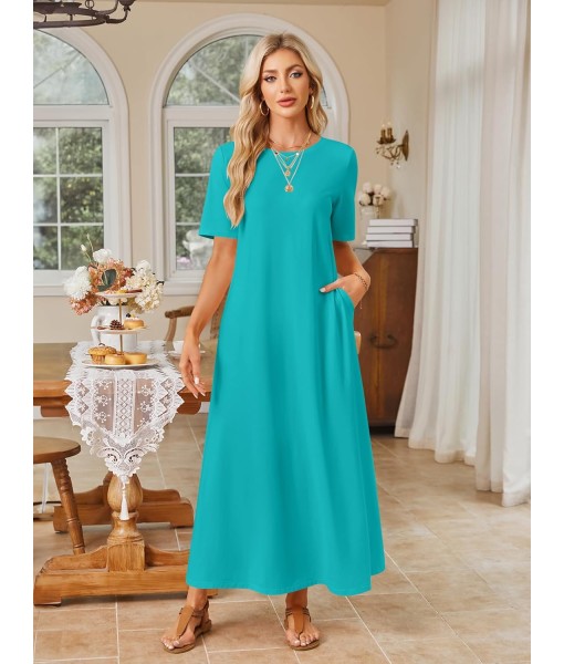 MEROKEETY Women's 2025 Summer Maxi Dress Casual Short Sleeve Beach Vacation Crewneck Basic Long T Shirt Dresses