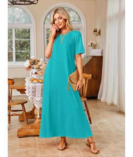 MEROKEETY Women's 2025 Summer Maxi Dress Casual Short Sleeve Beach Vacation Crewneck Basic Long T Shirt Dresses