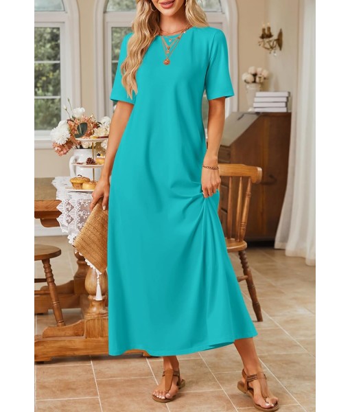 MEROKEETY Women's 2025 Summer Maxi Dress Casual Short Sleeve Beach Vacation Crewneck Basic Long T Shirt Dresses