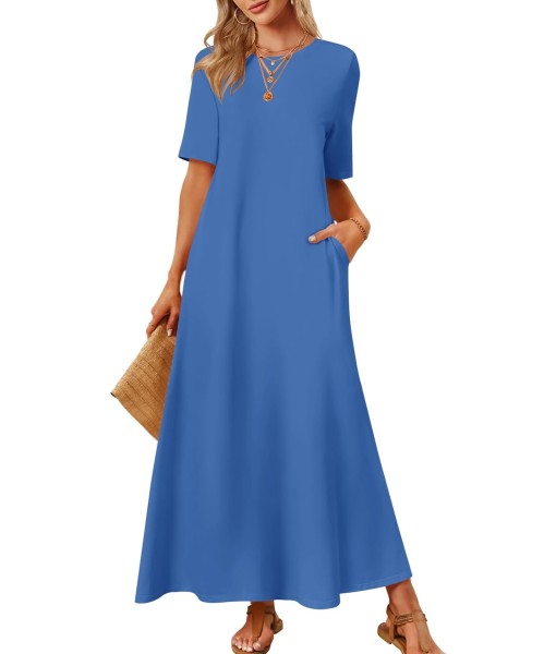 MEROKEETY Women's 2025 Summer Maxi Dress Casual Short Sleeve Beach Vacation Crewneck Basic Long T Shirt Dresses