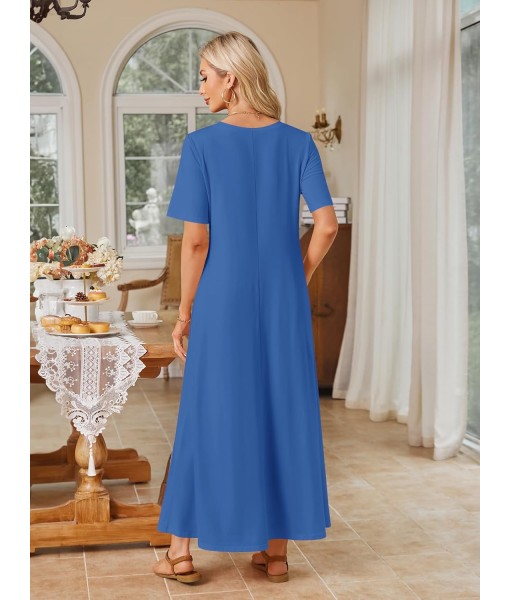 MEROKEETY Women's 2025 Summer Maxi Dress Casual Short Sleeve Beach Vacation Crewneck Basic Long T Shirt Dresses