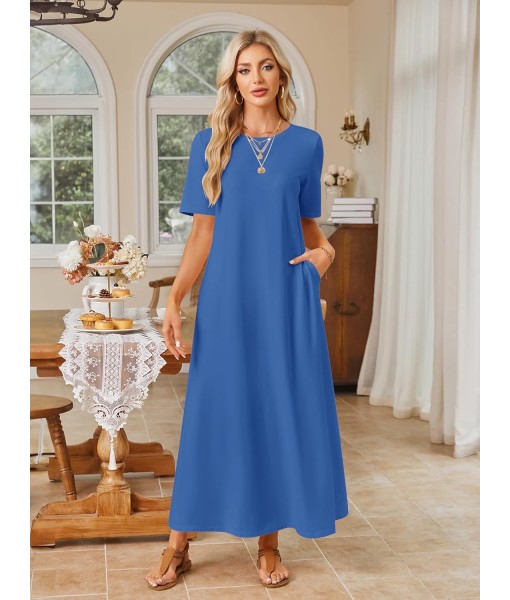 MEROKEETY Women's 2025 Summer Maxi Dress Casual Short Sleeve Beach Vacation Crewneck Basic Long T Shirt Dresses