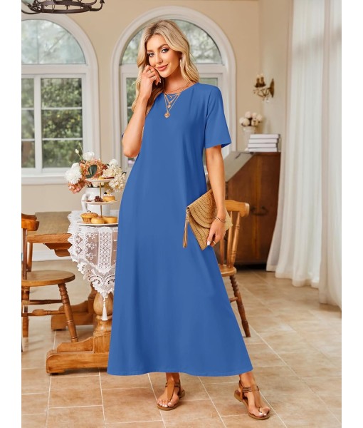 MEROKEETY Women's 2025 Summer Maxi Dress Casual Short Sleeve Beach Vacation Crewneck Basic Long T Shirt Dresses