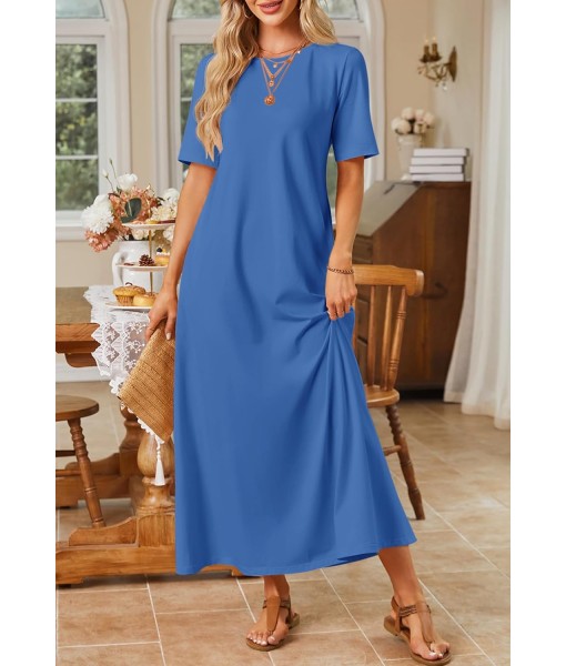 MEROKEETY Women's 2025 Summer Maxi Dress Casual Short Sleeve Beach Vacation Crewneck Basic Long T Shirt Dresses