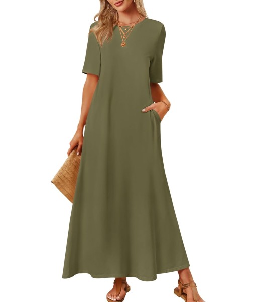 MEROKEETY Women's 2025 Summer Maxi Dress Casual Short Sleeve Beach Vacation Crewneck Basic Long T Shirt Dresses