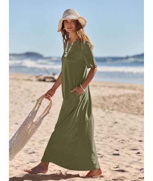 MEROKEETY Women's 2025 Summer Maxi Dress Casual Short Sleeve Beach Vacation Crewneck Basic Long T Shirt Dresses