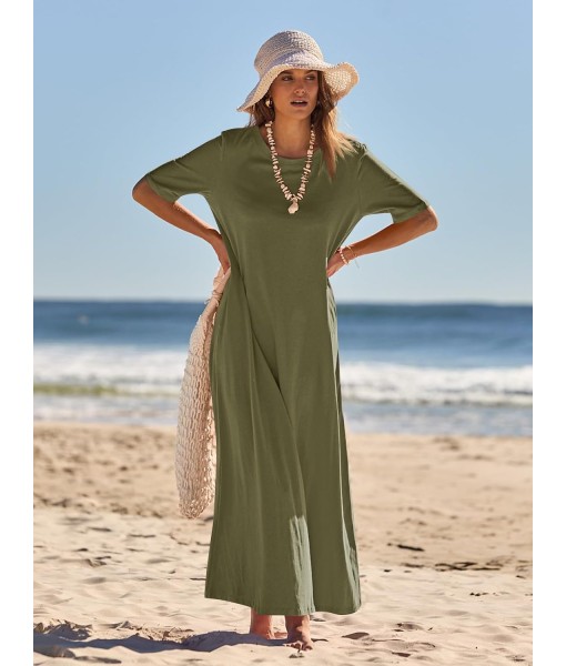 MEROKEETY Women's 2025 Summer Maxi Dress Casual Short Sleeve Beach Vacation Crewneck Basic Long T Shirt Dresses