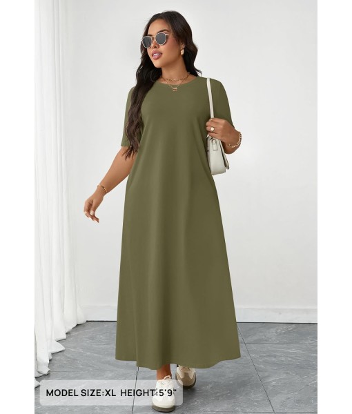 MEROKEETY Women's 2025 Summer Maxi Dress Casual Short Sleeve Beach Vacation Crewneck Basic Long T Shirt Dresses