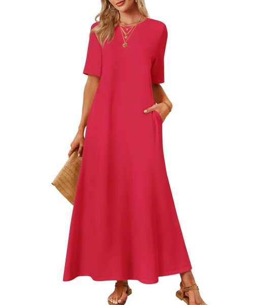 MEROKEETY Women's 2025 Summer Maxi Dress Casual Short Sleeve Beach Vacation Crewneck Basic Long T Shirt Dresses