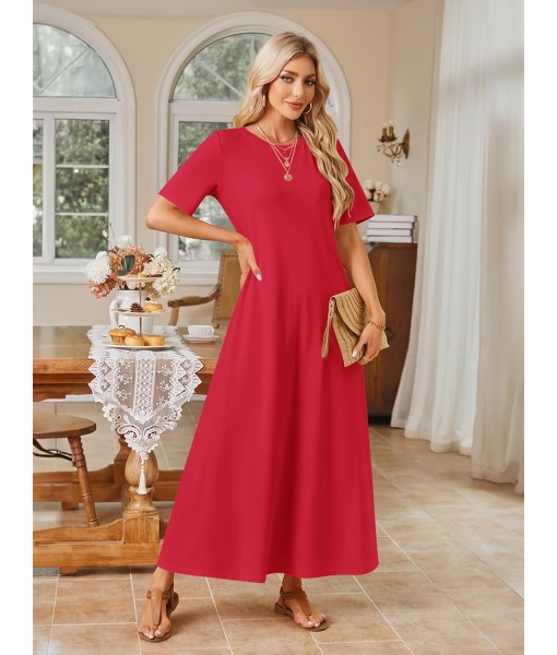 MEROKEETY Women's 2025 Summer Maxi Dress Casual Short Sleeve Beach Vacation Crewneck Basic Long T Shirt Dresses