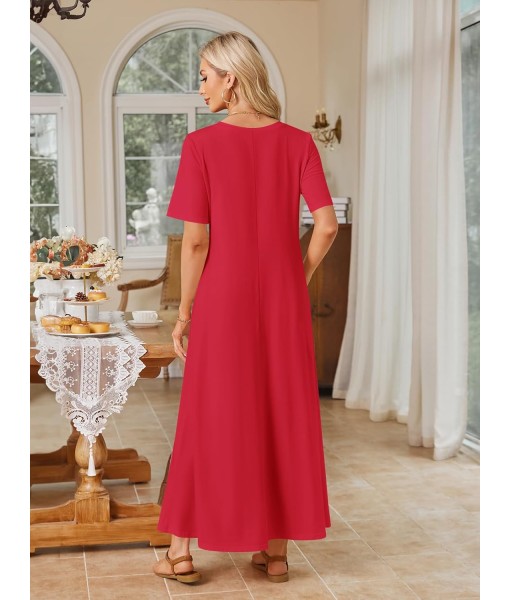 MEROKEETY Women's 2025 Summer Maxi Dress Casual Short Sleeve Beach Vacation Crewneck Basic Long T Shirt Dresses