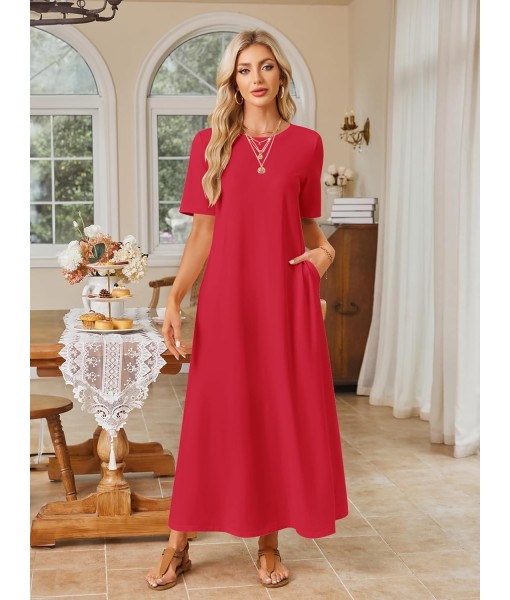 MEROKEETY Women's 2025 Summer Maxi Dress Casual Short Sleeve Beach Vacation Crewneck Basic Long T Shirt Dresses