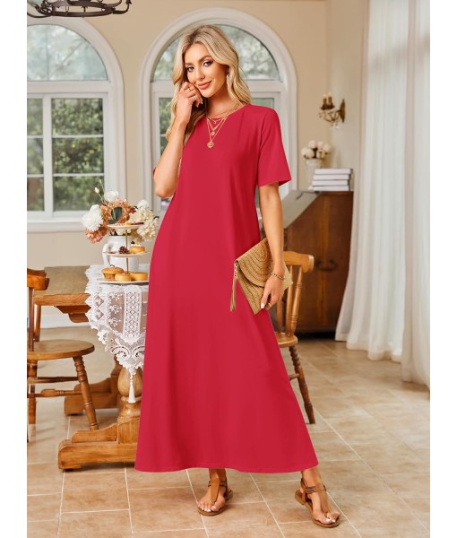 MEROKEETY Women's 2025 Summer Maxi Dress Casual Short Sleeve Beach Vacation Crewneck Basic Long T Shirt Dresses