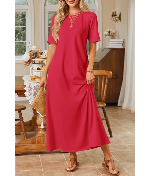 MEROKEETY Women's 2025 Summer Maxi Dress Casual Short Sleeve Beach Vacation Crewneck Basic Long T Shirt Dresses