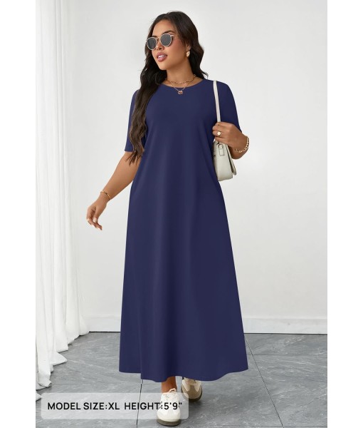 MEROKEETY Women's 2025 Summer Maxi Dress Casual Short Sleeve Beach Vacation Crewneck Basic Long T Shirt Dresses