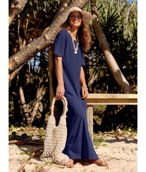 MEROKEETY Women's 2025 Summer Maxi Dress Casual Short Sleeve Beach Vacation Crewneck Basic Long T Shirt Dresses