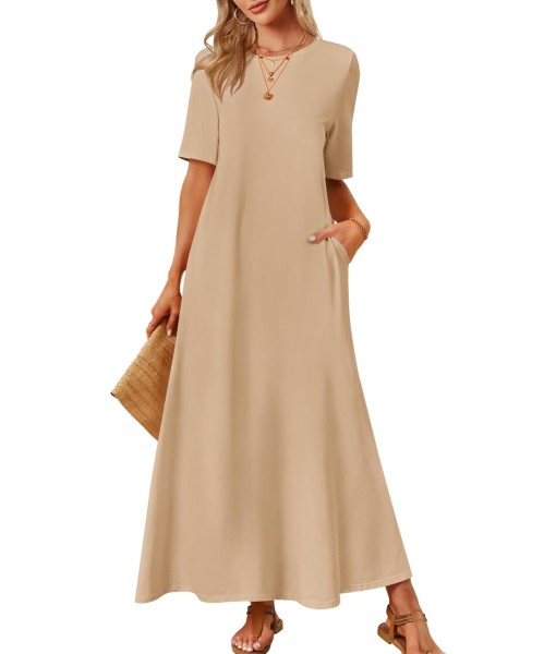 MEROKEETY Women's 2025 Summer Maxi Dress Casual Short Sleeve Beach Vacation Crewneck Basic Long T Shirt Dresses