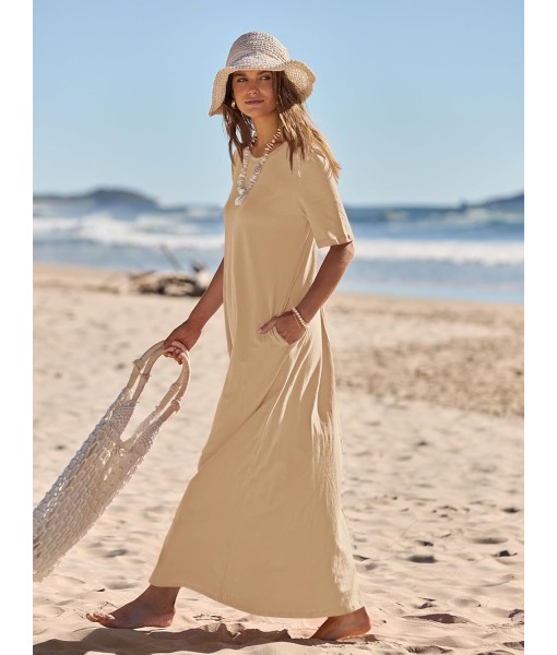 MEROKEETY Women's 2025 Summer Maxi Dress Casual Short Sleeve Beach Vacation Crewneck Basic Long T Shirt Dresses