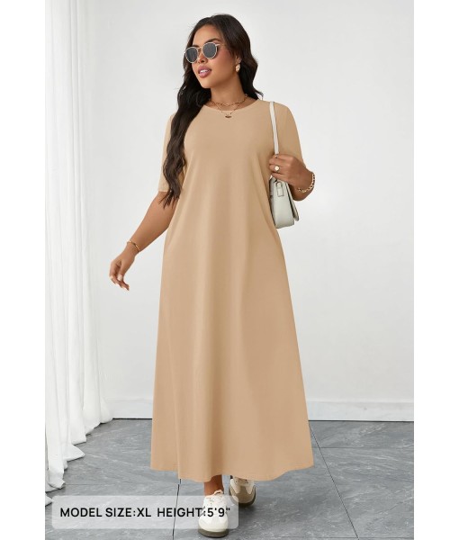MEROKEETY Women's 2025 Summer Maxi Dress Casual Short Sleeve Beach Vacation Crewneck Basic Long T Shirt Dresses