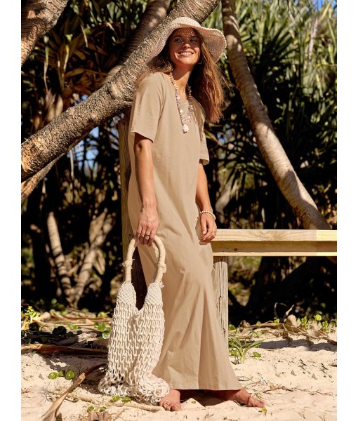 MEROKEETY Women's 2025 Summer Maxi Dress Casual Short Sleeve Beach Vacation Crewneck Basic Long T Shirt Dresses