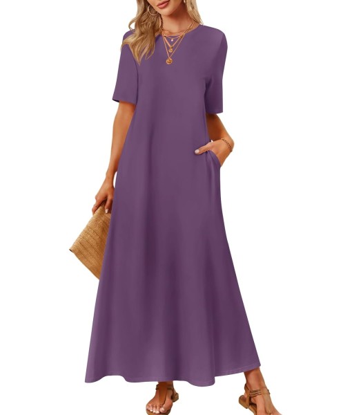 MEROKEETY Women's 2025 Summer Maxi Dress Casual Short Sleeve Beach Vacation Crewneck Basic Long T Shirt Dresses