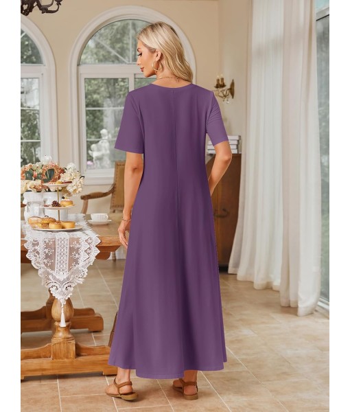 MEROKEETY Women's 2025 Summer Maxi Dress Casual Short Sleeve Beach Vacation Crewneck Basic Long T Shirt Dresses