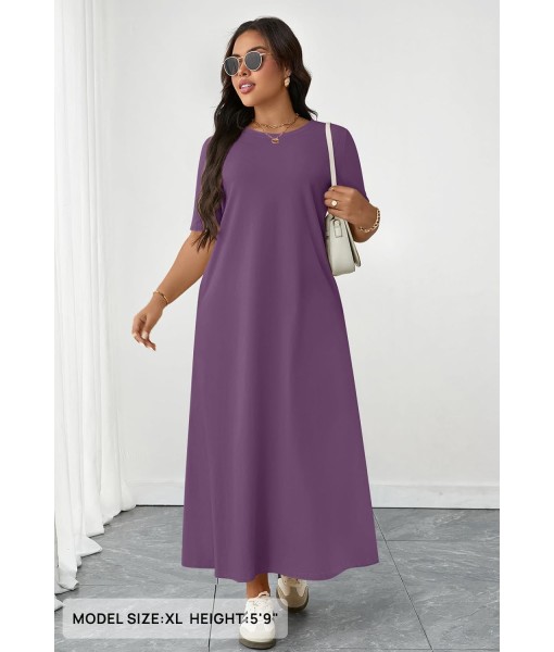 MEROKEETY Women's 2025 Summer Maxi Dress Casual Short Sleeve Beach Vacation Crewneck Basic Long T Shirt Dresses