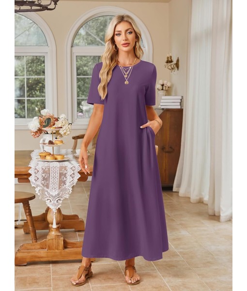 MEROKEETY Women's 2025 Summer Maxi Dress Casual Short Sleeve Beach Vacation Crewneck Basic Long T Shirt Dresses